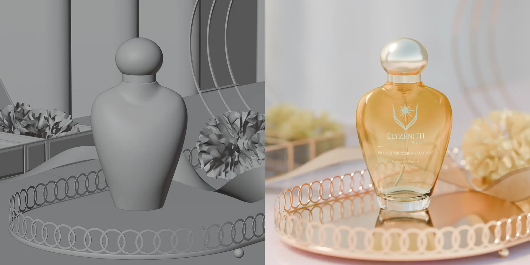 Élyzénith, fragrance. The 3D model, then the render.