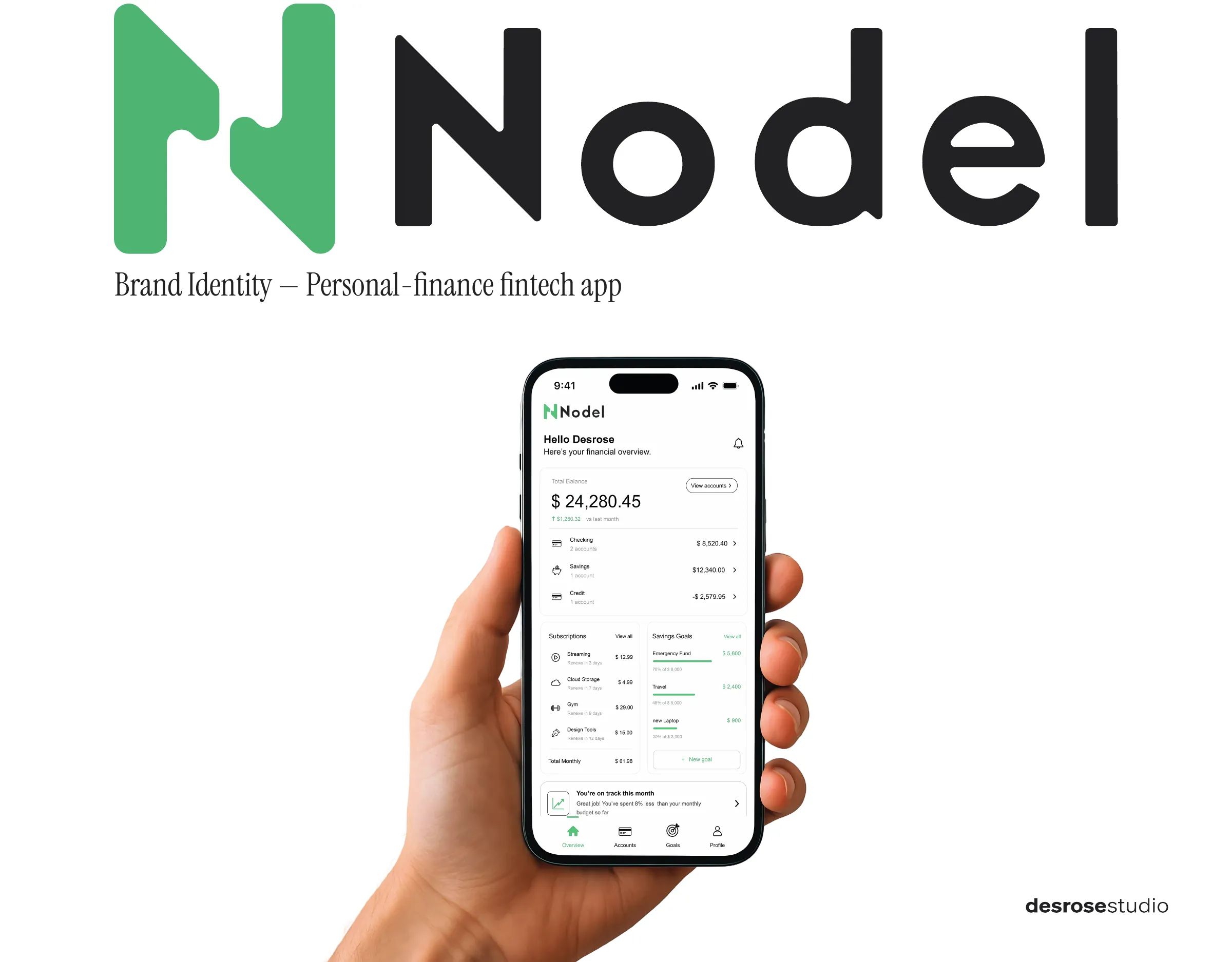 Board 1 of 14. Cover: the Nodel logo and the app on a phone.