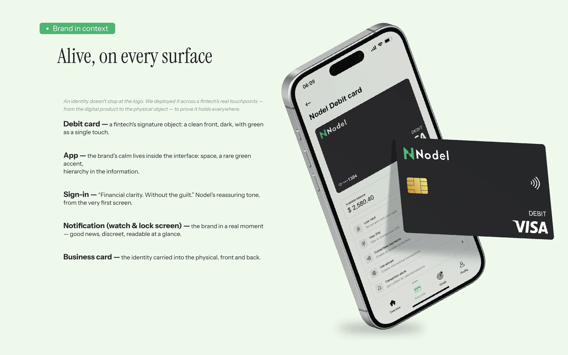 Board 10 of 14. The brand in context: debit card and app.